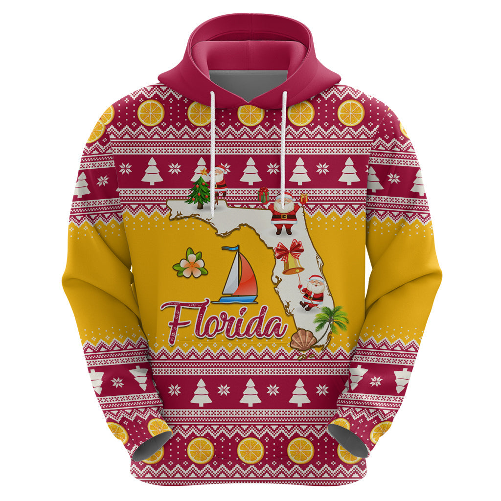 Florida Christmas Hoodie Santa Claus Florida Map With Orange LT01