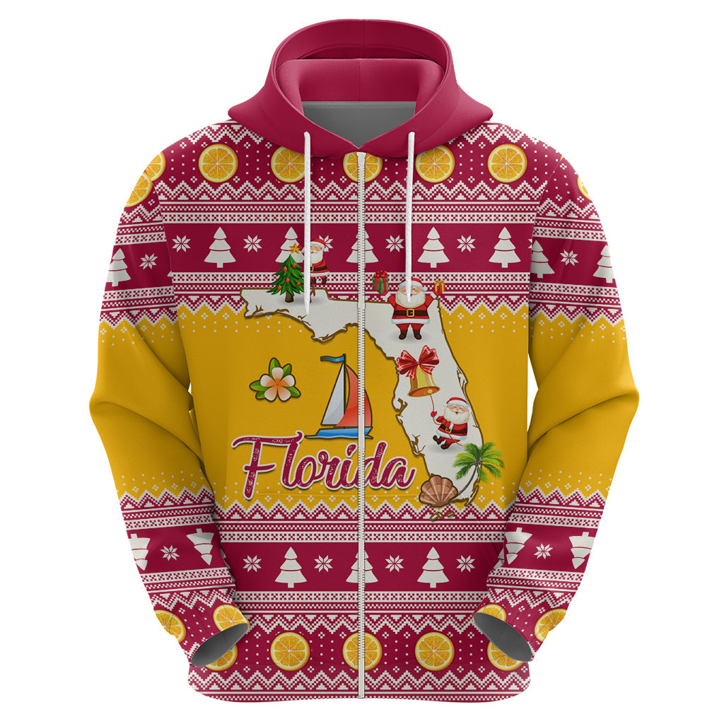 Florida Christmas Hoodie Santa Claus Florida Map With Orange LT01