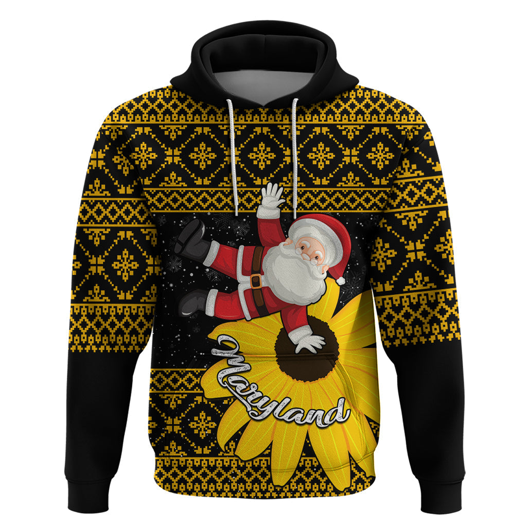 Maryland Christmas Hoodie Santa Claus With Black Eyed Susan Flower LT01