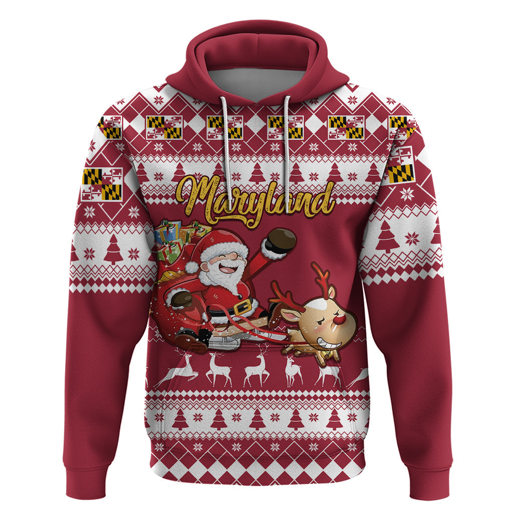 Custom Maryland Christmas Hoodie Santa Claus Riding A Reindeer LT01
