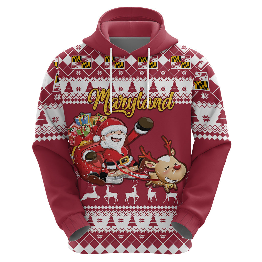 Custom Maryland Christmas Hoodie Santa Claus Riding A Reindeer LT01