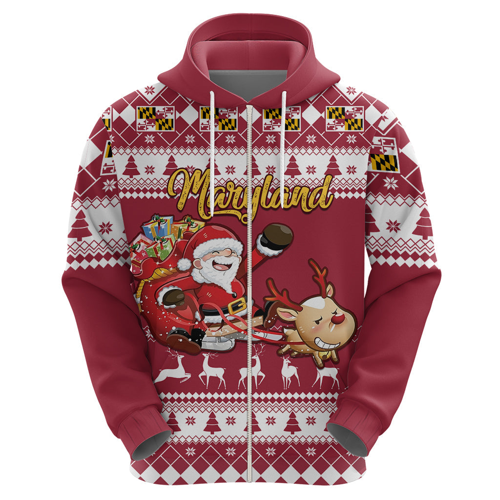 Custom Maryland Christmas Hoodie Santa Claus Riding A Reindeer LT01