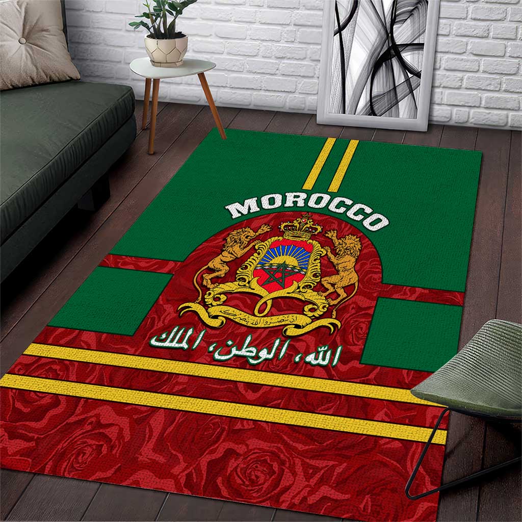 Morocco Proclamation Day Area Rug with Marruecos Coat of Arms and Roses Pattern LT01