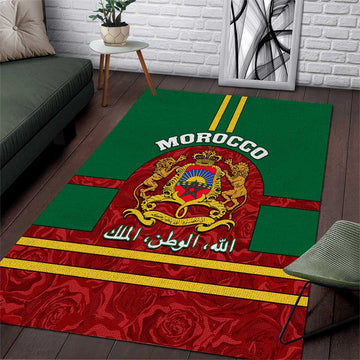 Morocco Proclamation Day Area Rug with Marruecos Coat of Arms and Roses Pattern LT01
