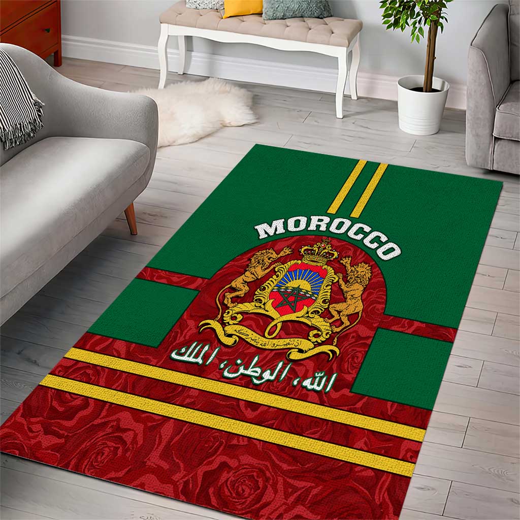 Morocco Proclamation Day Area Rug with Marruecos Coat of Arms and Roses Pattern LT01