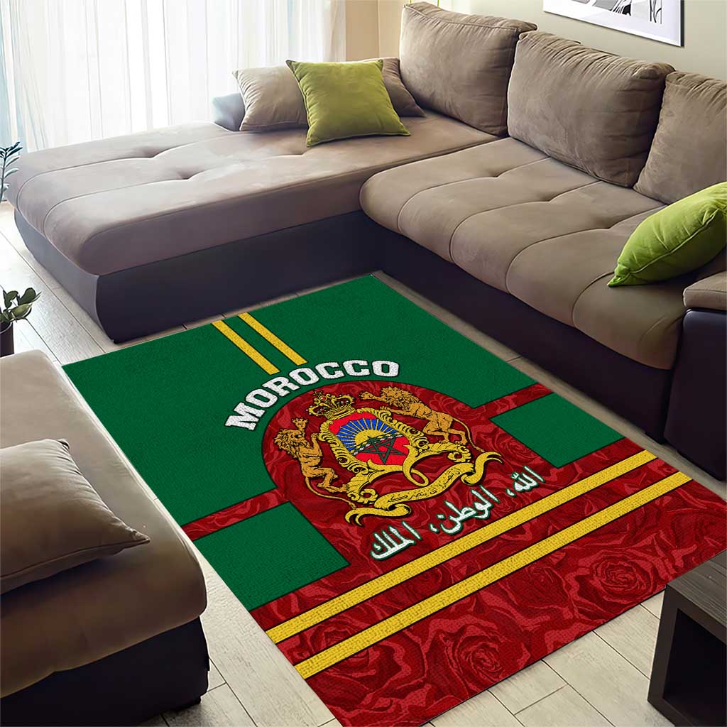 Morocco Proclamation Day Area Rug with Marruecos Coat of Arms and Roses Pattern LT01