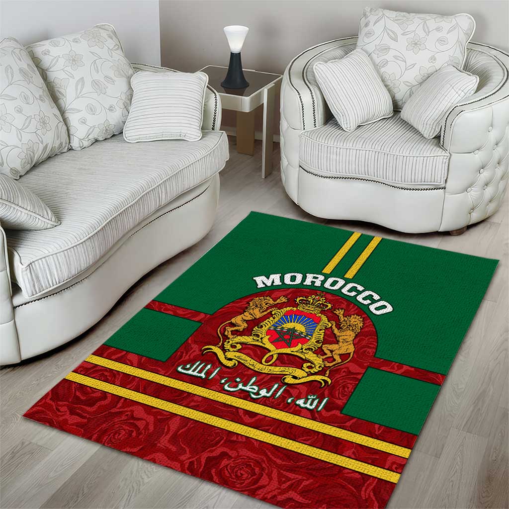 Morocco Proclamation Day Area Rug with Marruecos Coat of Arms and Roses Pattern LT01