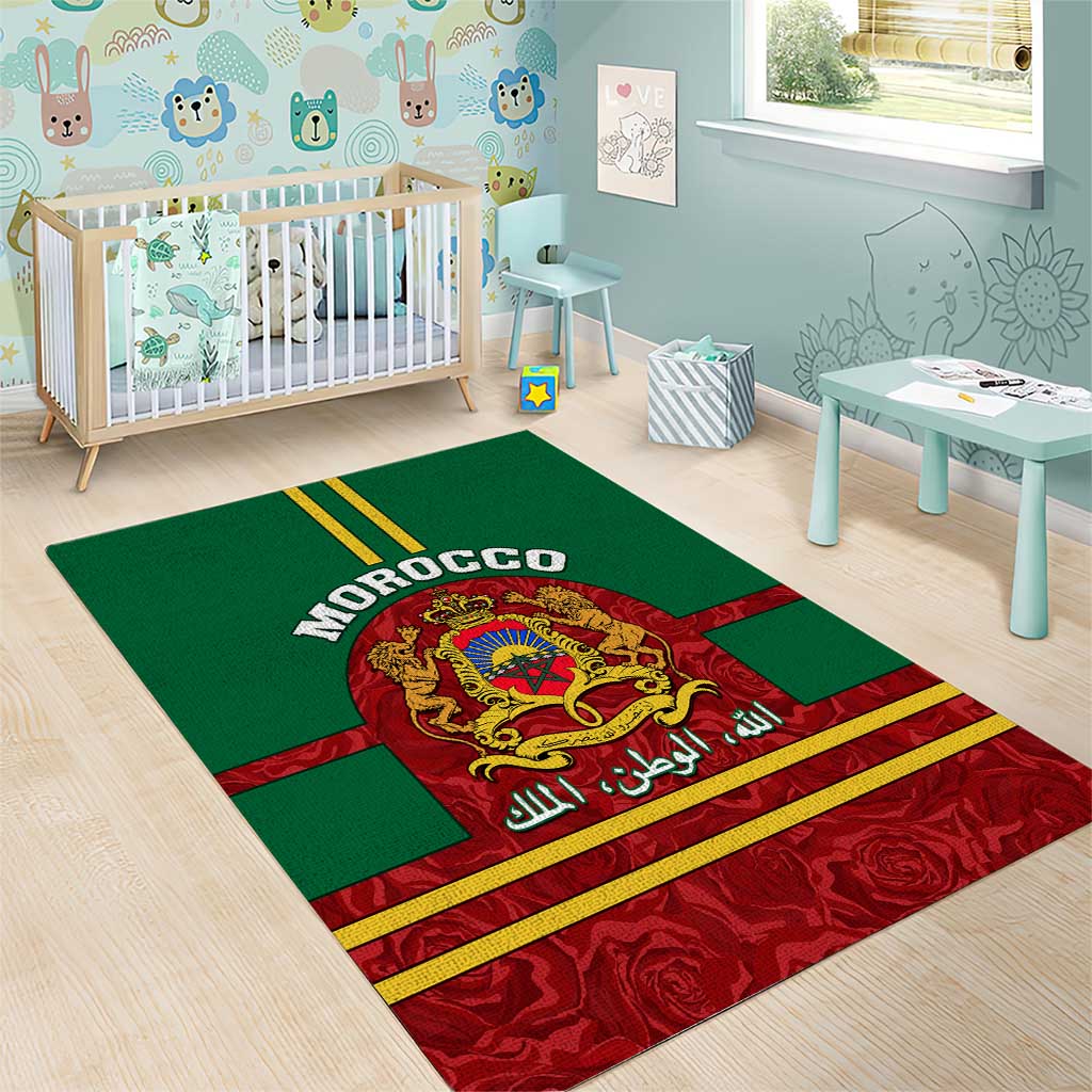 Morocco Proclamation Day Area Rug with Marruecos Coat of Arms and Roses Pattern LT01