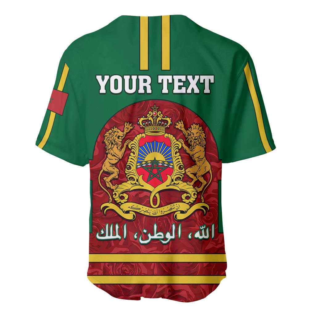 Morocco Proclamation Day Baseball Jersey with Marruecos Coat of Arms and Roses Pattern LT01
