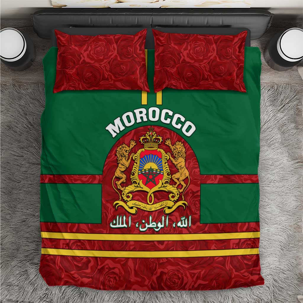 Morocco Proclamation Day Bedding Set with Marruecos Coat of Arms and Roses Pattern LT01