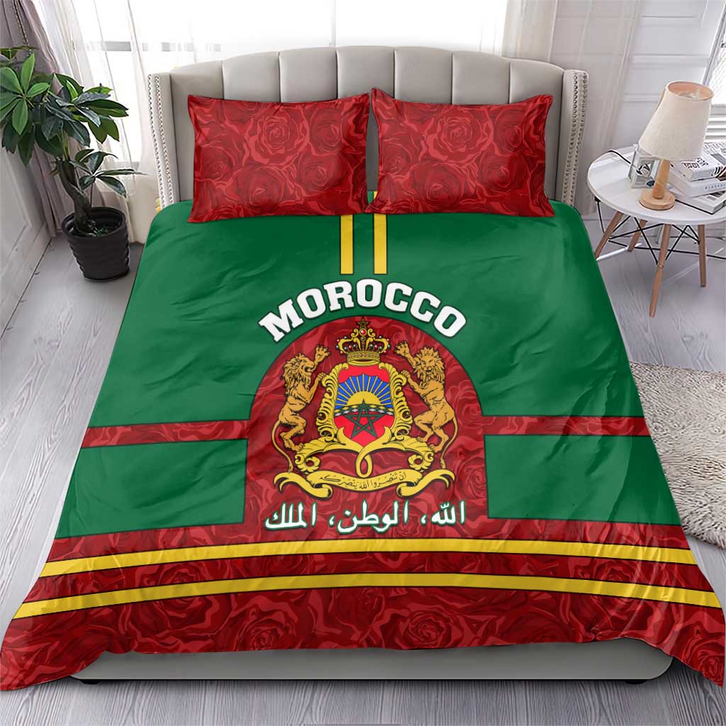 Morocco Proclamation Day Bedding Set with Marruecos Coat of Arms and Roses Pattern LT01