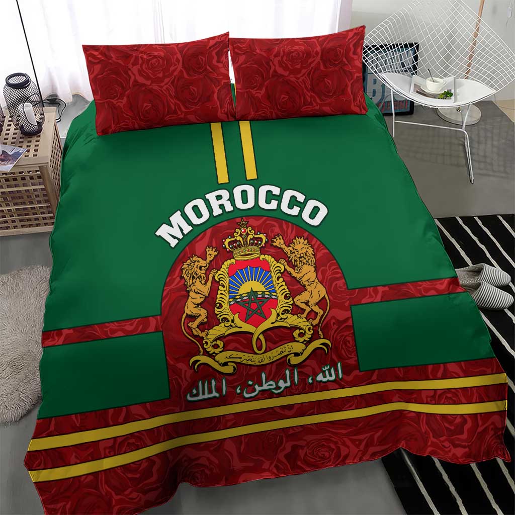 Morocco Proclamation Day Bedding Set with Marruecos Coat of Arms and Roses Pattern LT01
