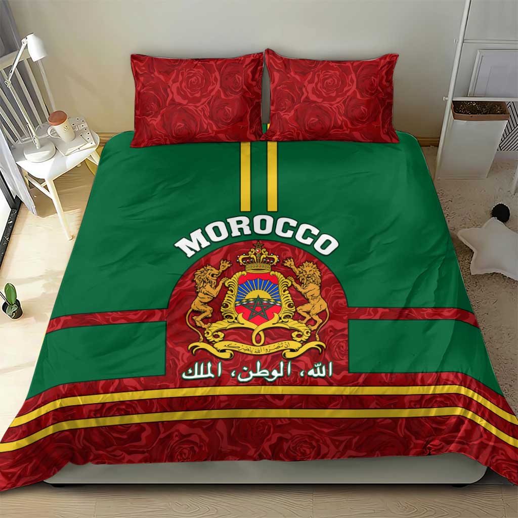 Morocco Proclamation Day Bedding Set with Marruecos Coat of Arms and Roses Pattern LT01