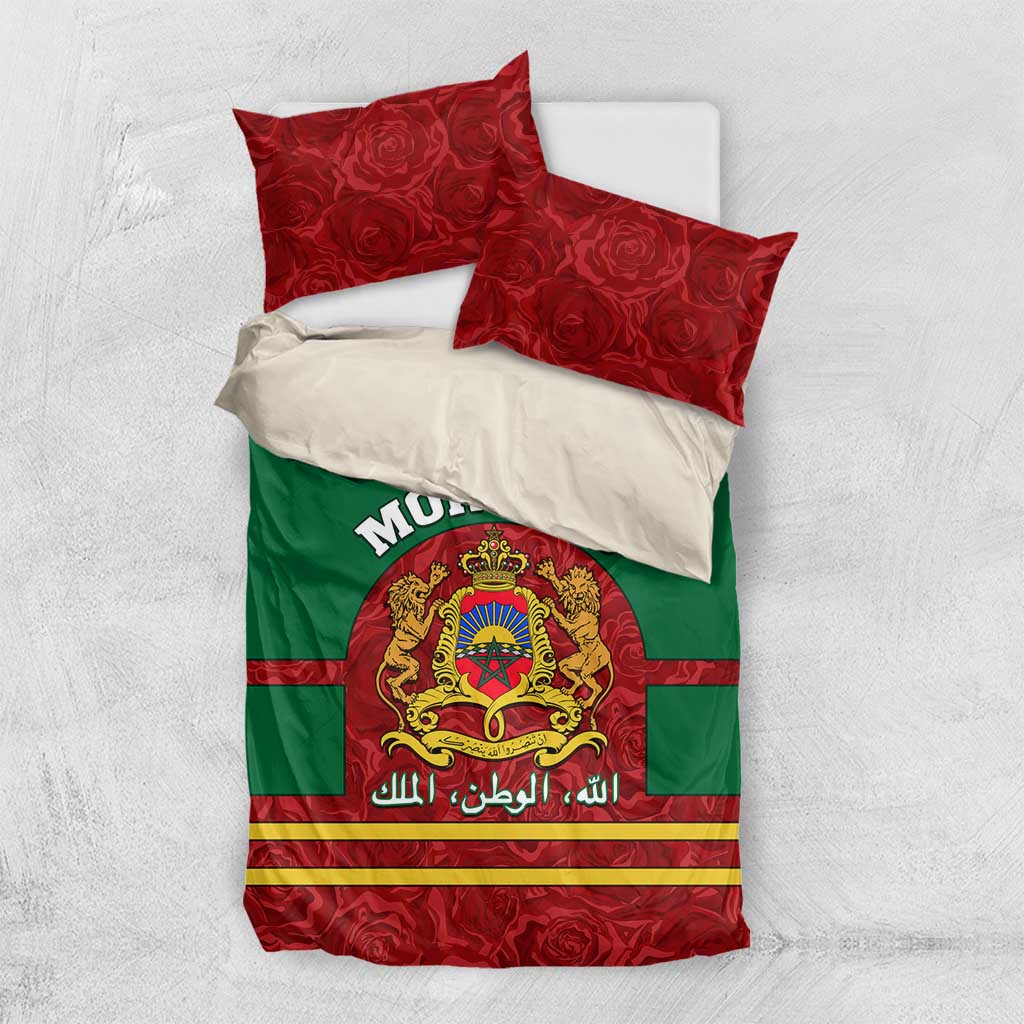 Morocco Proclamation Day Bedding Set with Marruecos Coat of Arms and Roses Pattern LT01