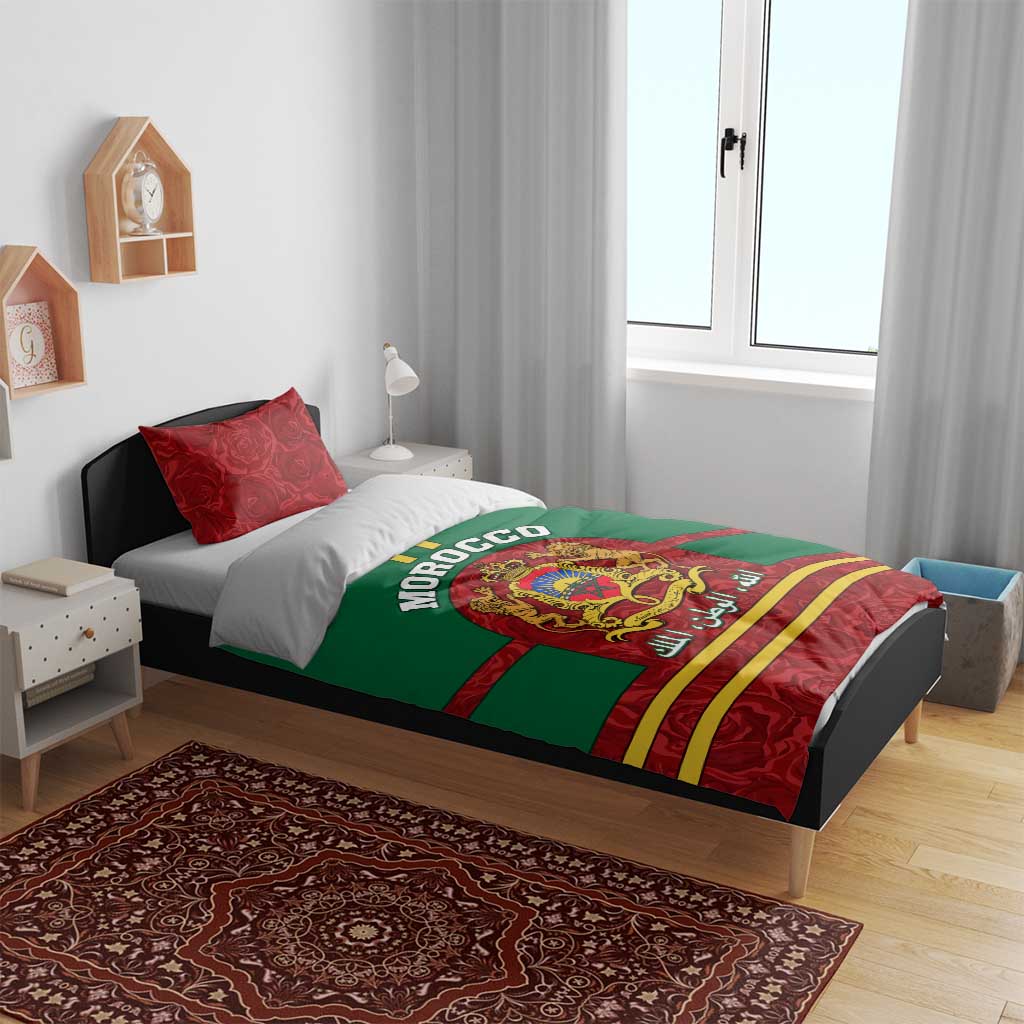 Morocco Proclamation Day Bedding Set with Marruecos Coat of Arms and Roses Pattern LT01