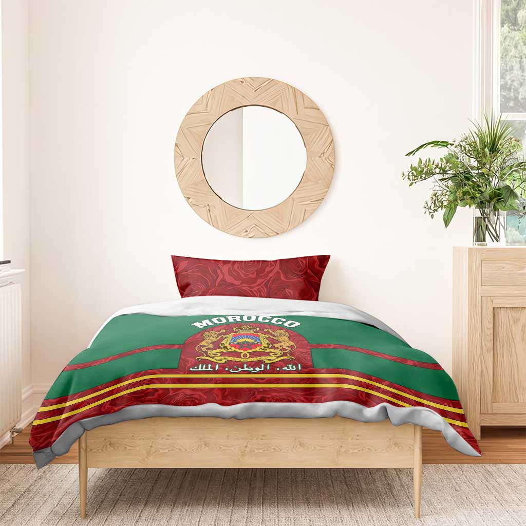 Morocco Proclamation Day Bedding Set with Marruecos Coat of Arms and Roses Pattern LT01