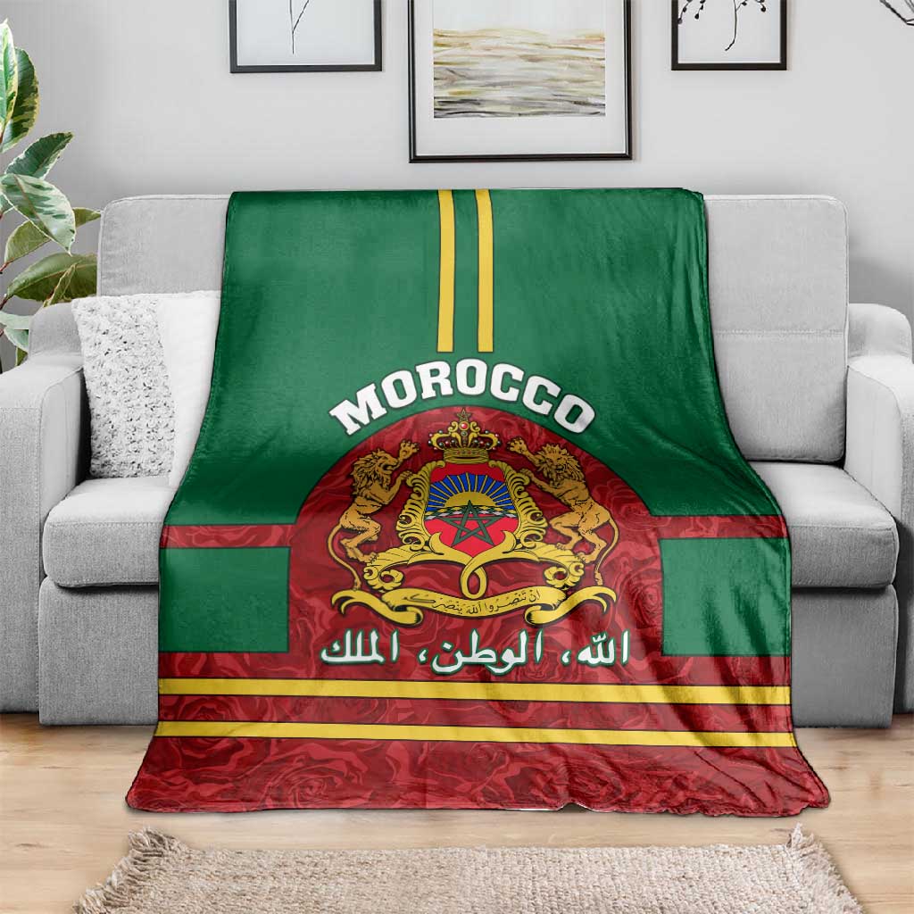 Morocco Proclamation Day Blanket with Marruecos Coat of Arms and Roses Pattern LT01