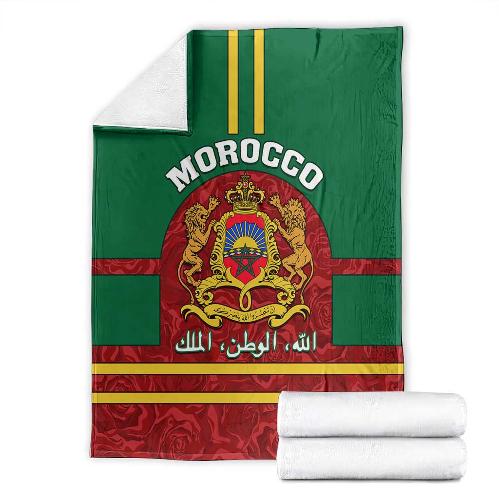 Morocco Proclamation Day Blanket with Marruecos Coat of Arms and Roses Pattern LT01