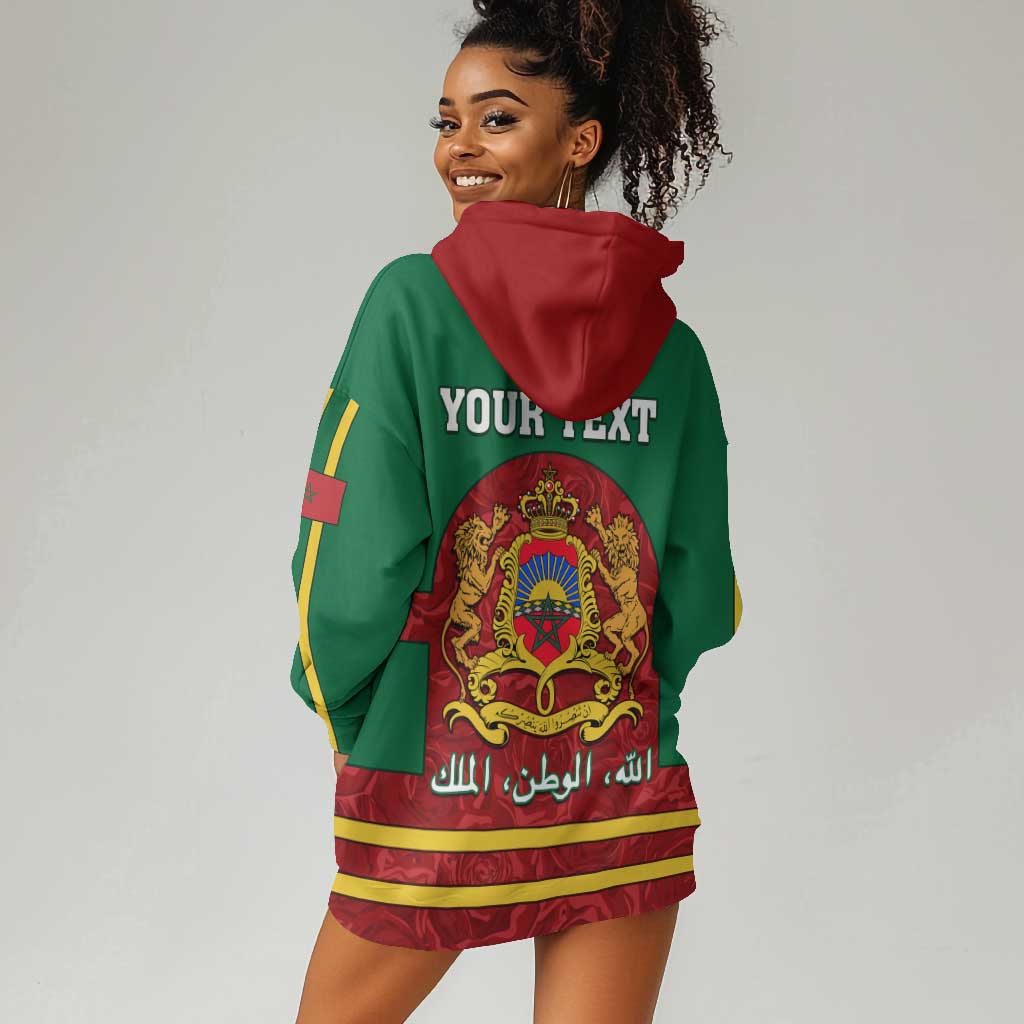 Morocco Proclamation Day Hoodie Dress with Marruecos Coat of Arms and Roses Pattern LT01