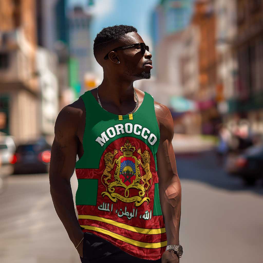 Morocco Proclamation Day Men Tank Top with Marruecos Coat of Arms and Roses Pattern LT01