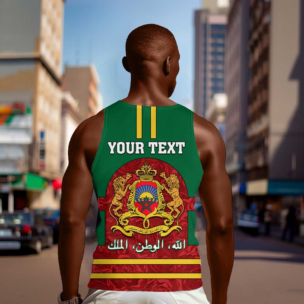 Morocco Proclamation Day Men Tank Top with Marruecos Coat of Arms and Roses Pattern LT01