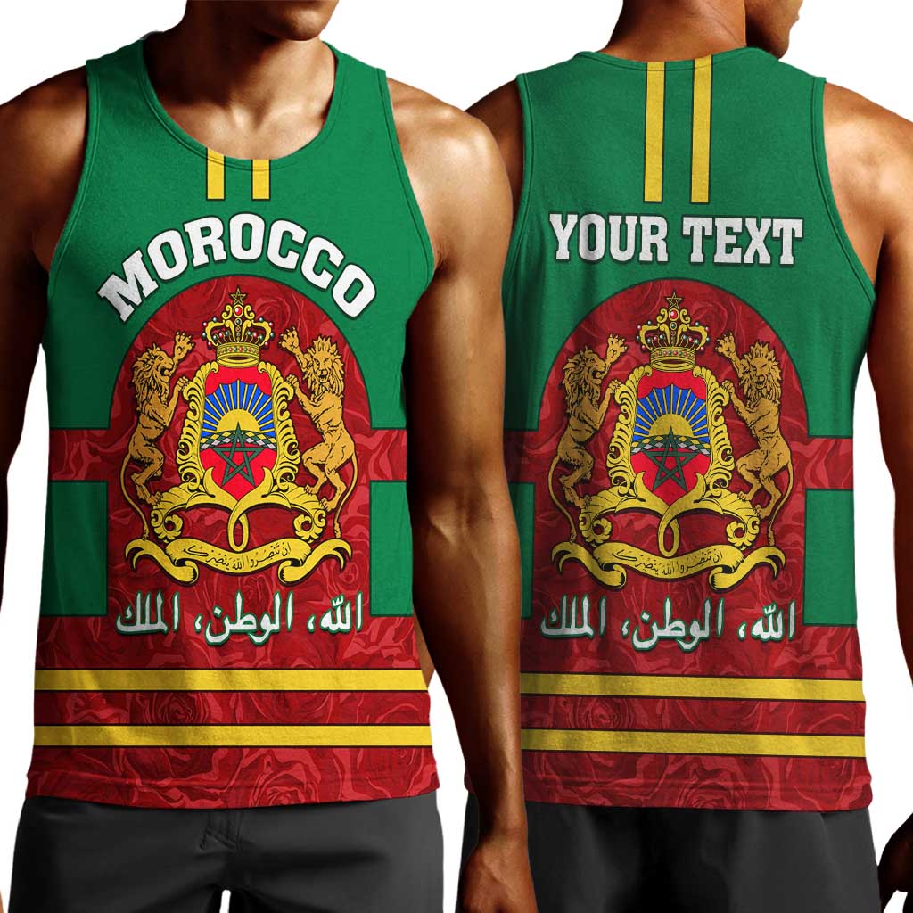 Morocco Proclamation Day Men Tank Top with Marruecos Coat of Arms and Roses Pattern LT01
