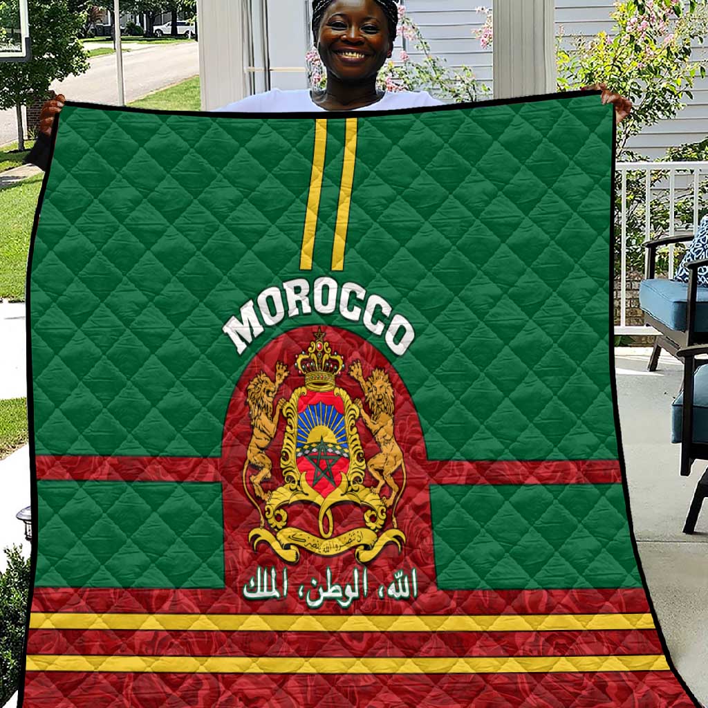 Morocco Proclamation Day Quilt with Marruecos Coat of Arms and Roses Pattern LT01