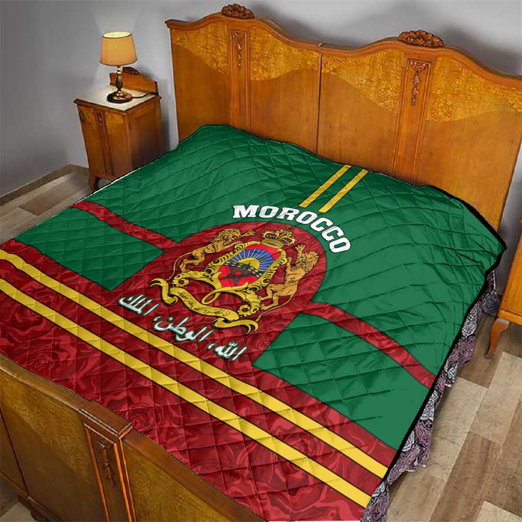 Morocco Proclamation Day Quilt with Marruecos Coat of Arms and Roses Pattern LT01