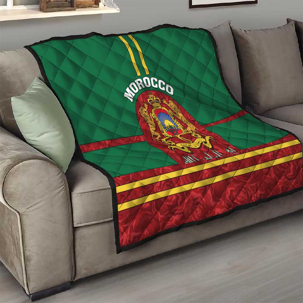 Morocco Proclamation Day Quilt with Marruecos Coat of Arms and Roses Pattern LT01