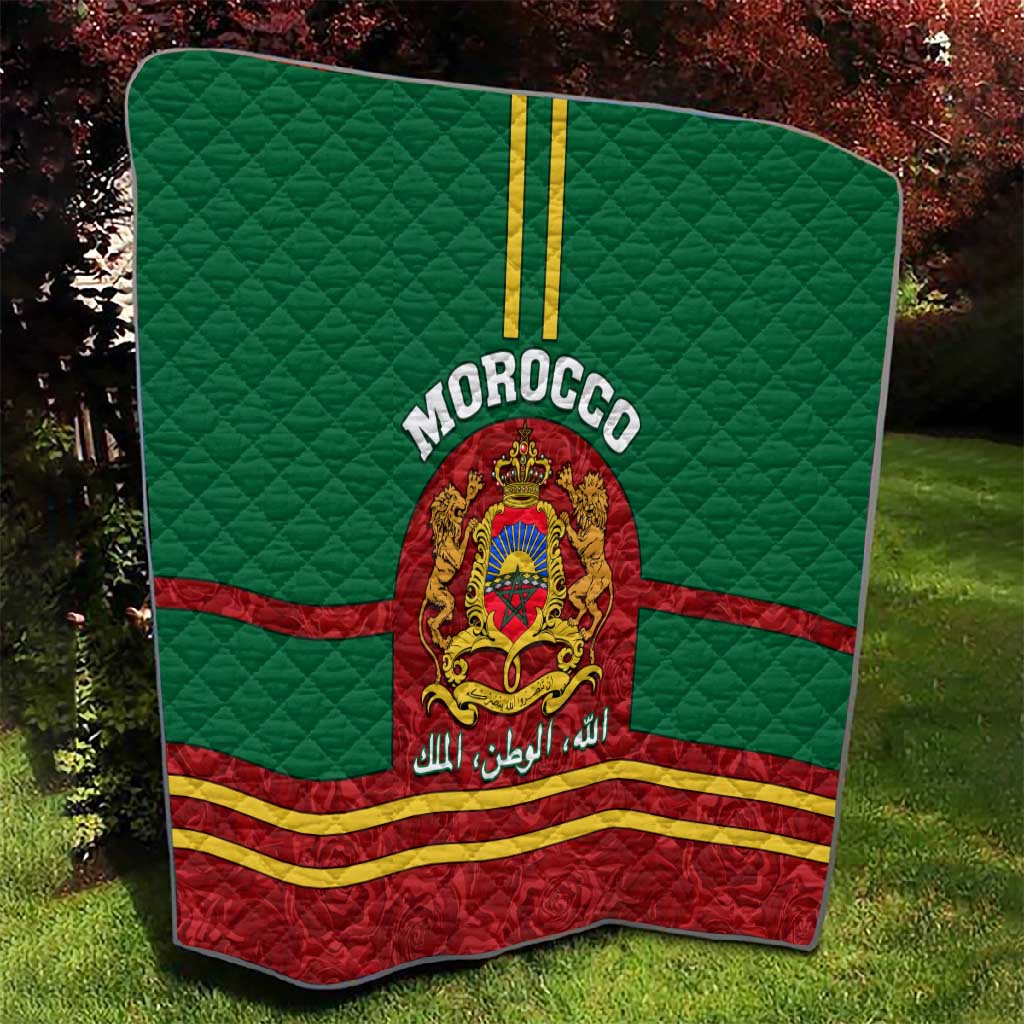 Morocco Proclamation Day Quilt with Marruecos Coat of Arms and Roses Pattern LT01