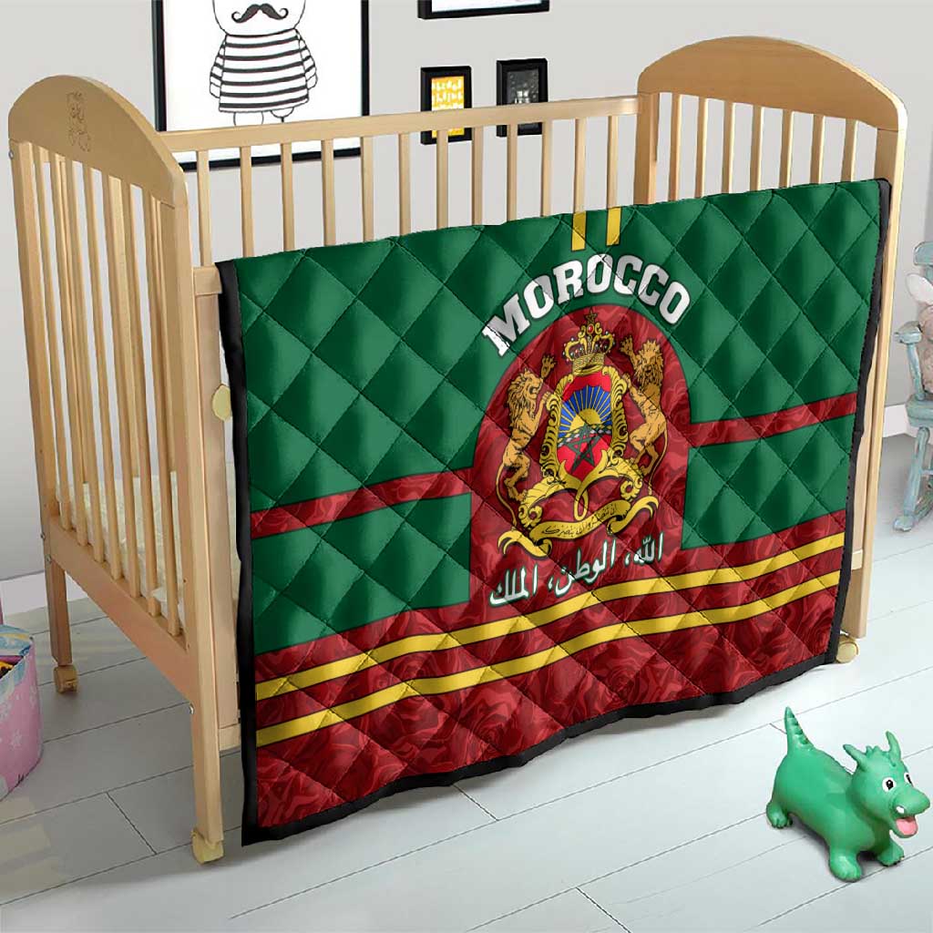 Morocco Proclamation Day Quilt with Marruecos Coat of Arms and Roses Pattern LT01