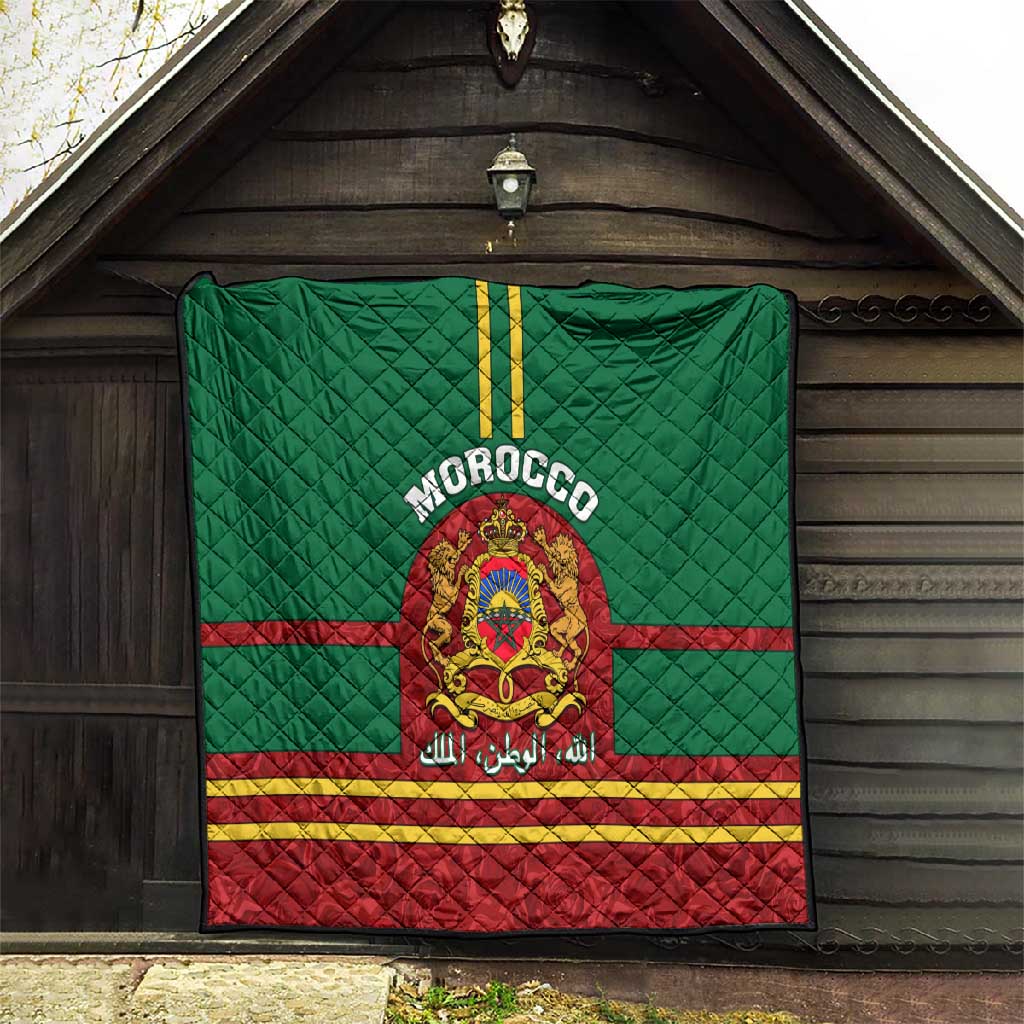 Morocco Proclamation Day Quilt with Marruecos Coat of Arms and Roses Pattern LT01