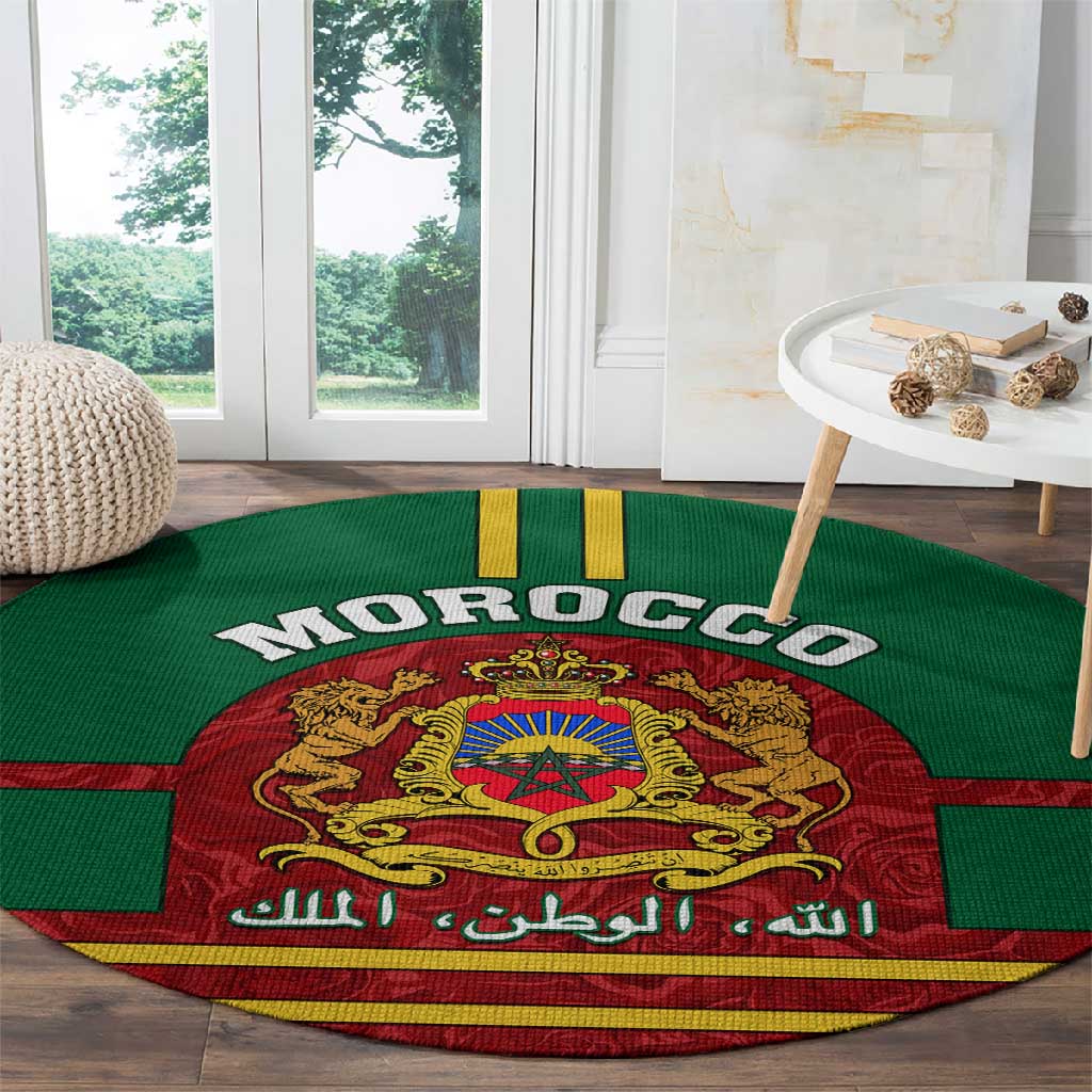 Morocco Proclamation Day Round Carpet with Marruecos Coat of Arms and Roses Pattern LT01
