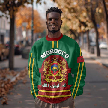 Morocco Proclamation Day Sweatshirt with Marruecos Coat of Arms and Roses Pattern LT01