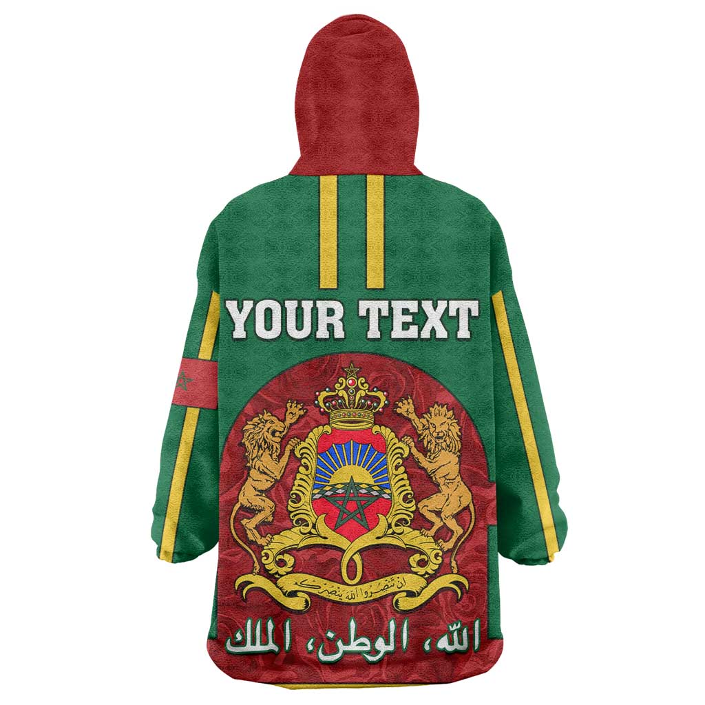 Morocco Proclamation Day Wearable Blanket Hoodie with Marruecos Coat of Arms and Roses Pattern LT01