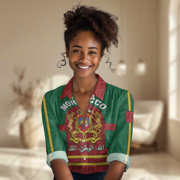 Morocco Proclamation Day Women Casual Shirt with Marruecos Coat of Arms and Roses Pattern LT01