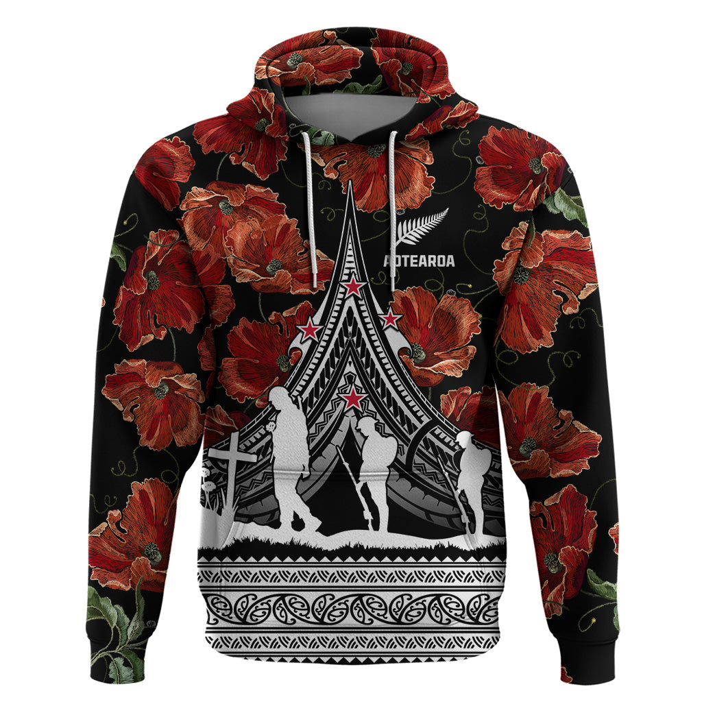 New Zealand ANZAC Day Hoodie Poppy With Polynesian Pattern LT01