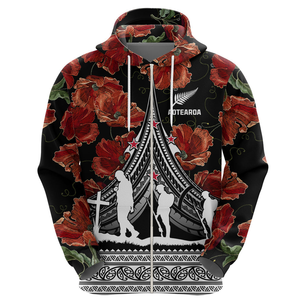 New Zealand ANZAC Day Hoodie Poppy With Polynesian Pattern LT01