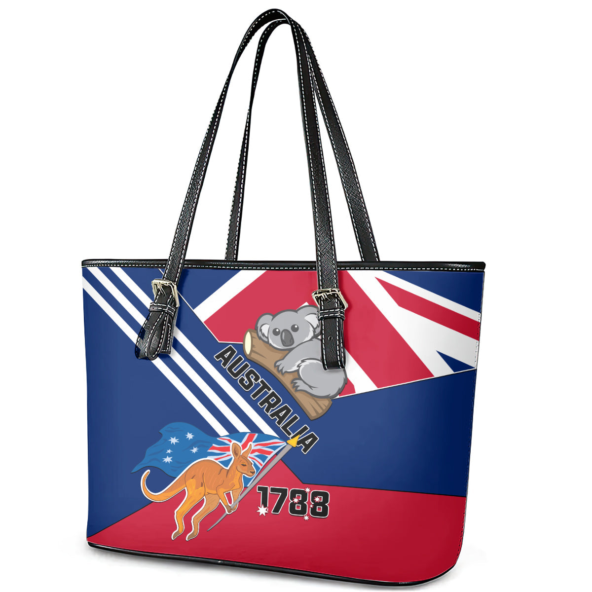Australia Day Kangaroo and Koala With Flag Leather Tote Bag LT01