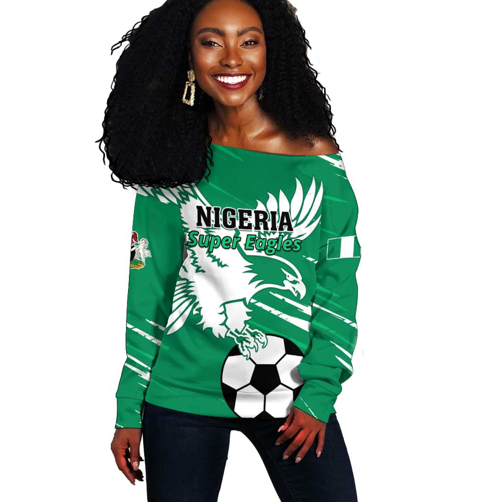 Nigeria Football Off Shoulder Sweater - Victory for the Super Eagles LT01