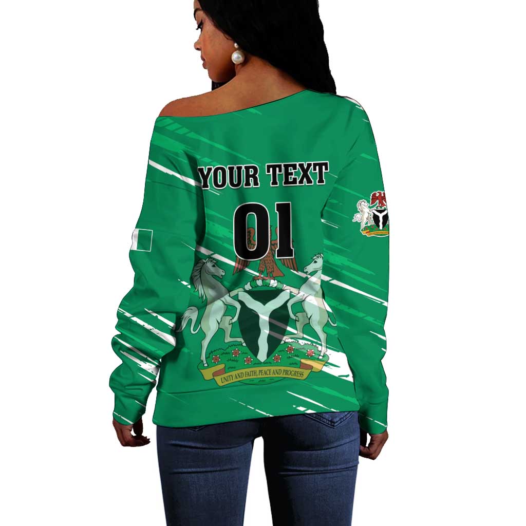 Nigeria Football Off Shoulder Sweater - Victory for the Super Eagles LT01