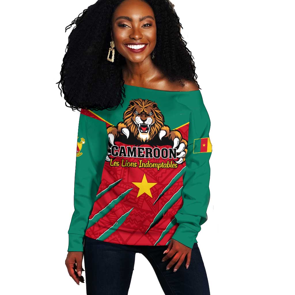 Support Les Lions Indomptables - Cameroon Football Off Shoulder Sweater LT01