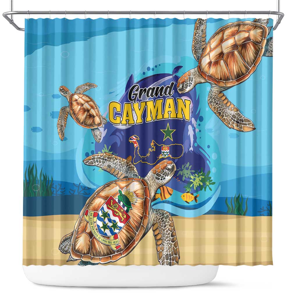 Grand Cayman Map Sea Turtle Shower Curtain Ocean Vibes LT01