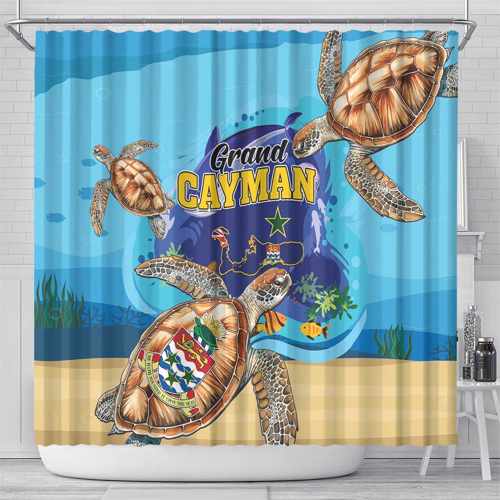 Grand Cayman Map Sea Turtle Shower Curtain Ocean Vibes LT01