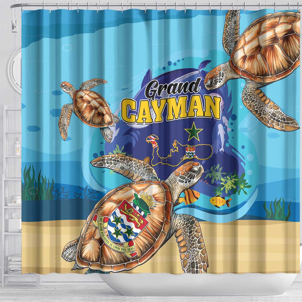 Grand Cayman Map Sea Turtle Shower Curtain Ocean Vibes LT01