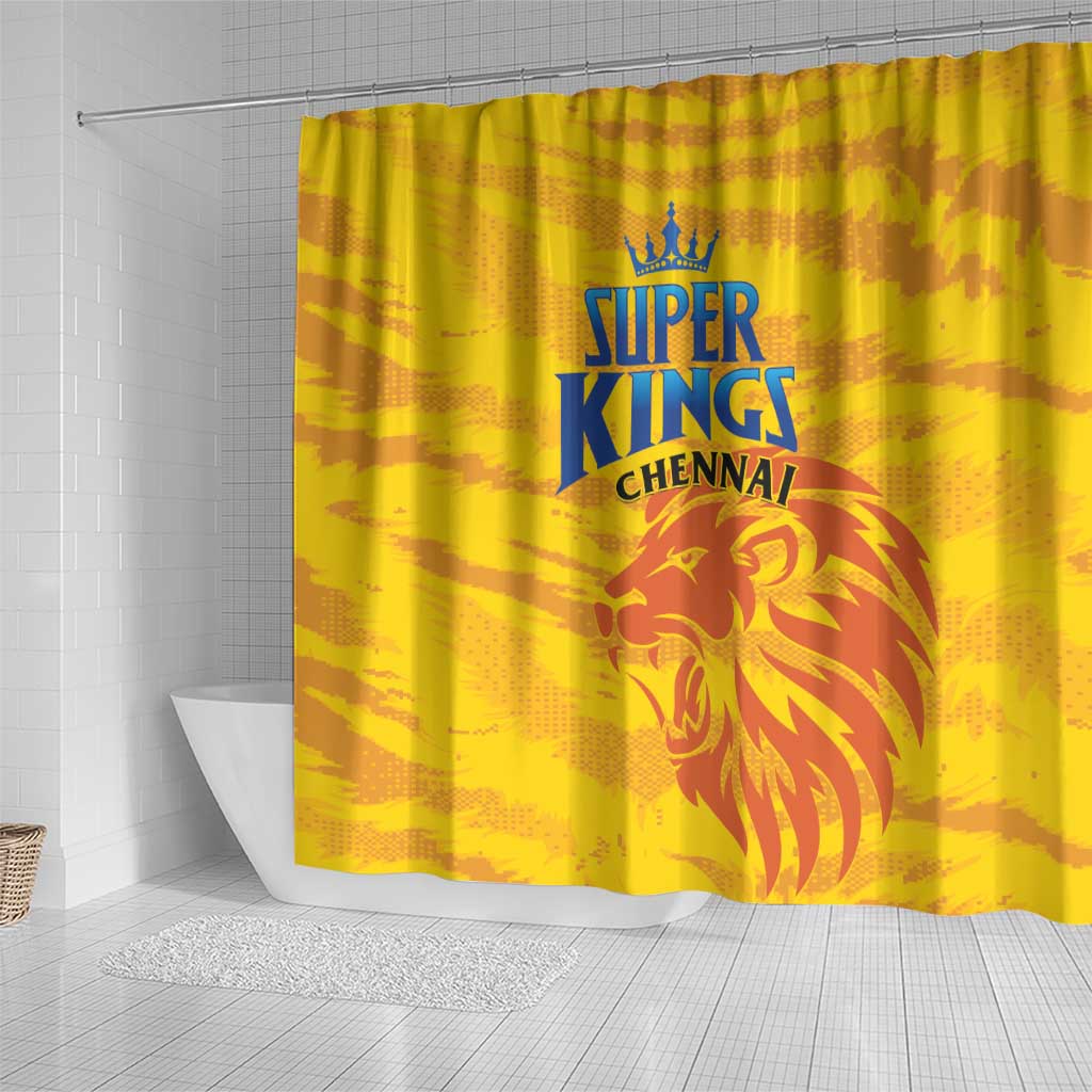 Chennai 2025 Cricket Super Kings Shower Curtain Yellow Army Lions Champion LT01