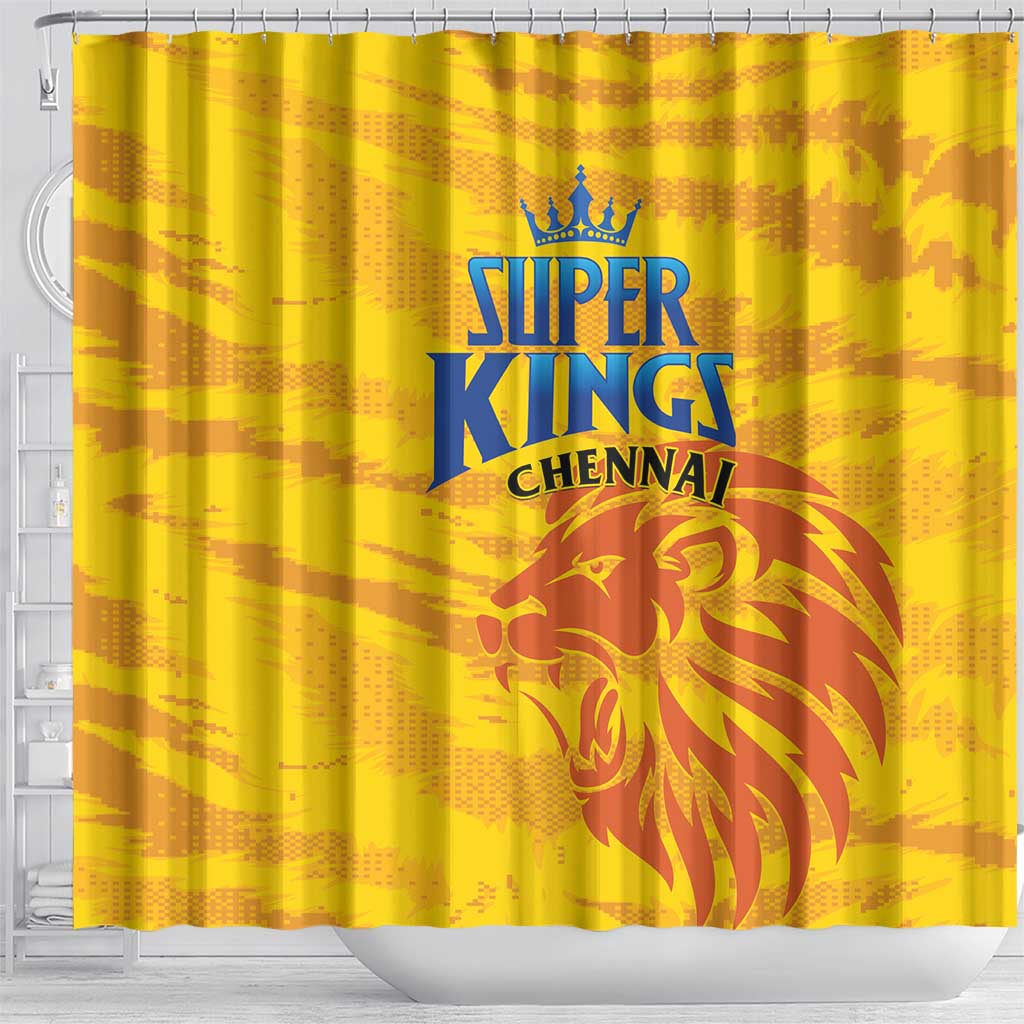 Chennai 2025 Cricket Super Kings Shower Curtain Yellow Army Lions Champion LT01
