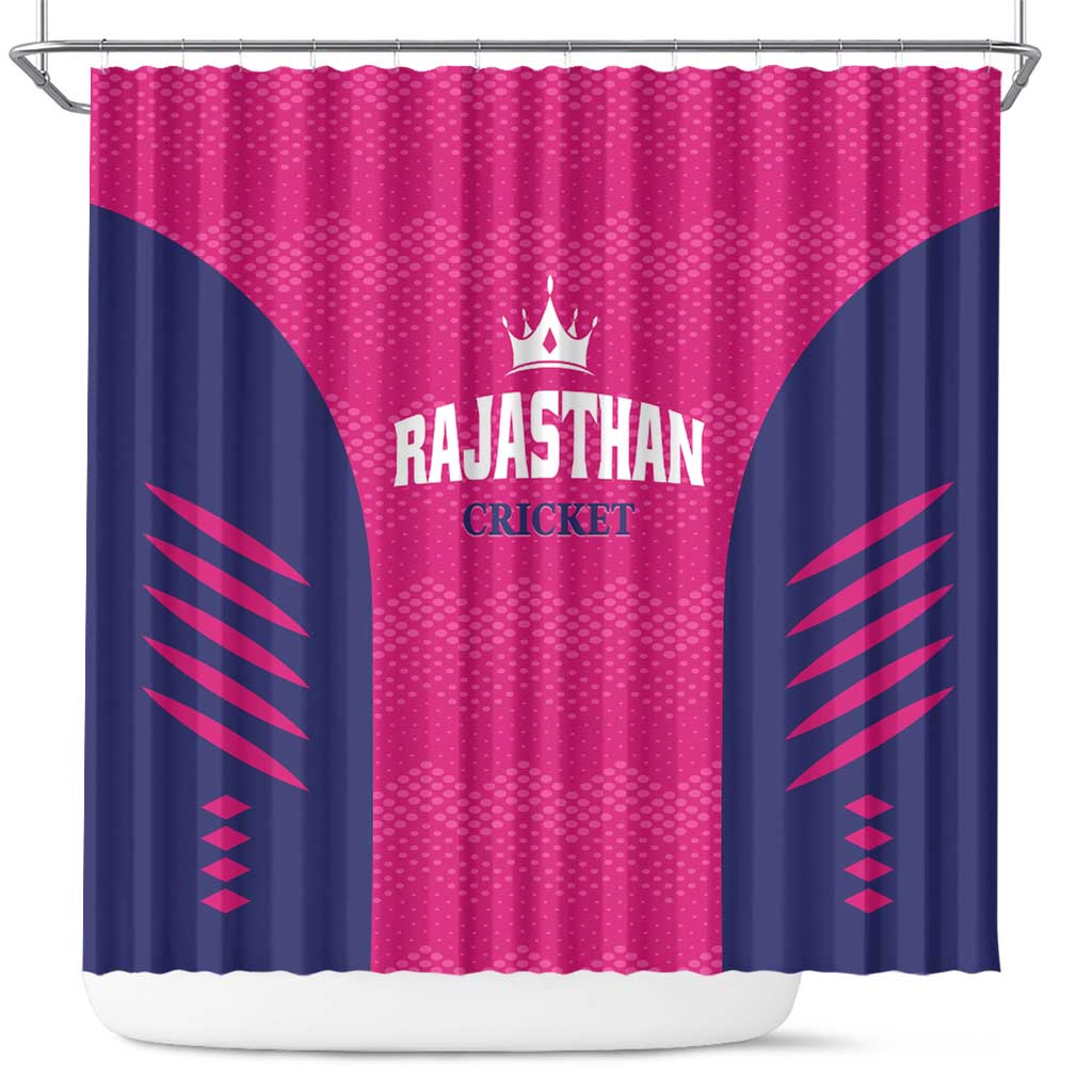 Rajasthan 2025 Cricket Royals Shower Curtain Pink And Halla Bol LT01