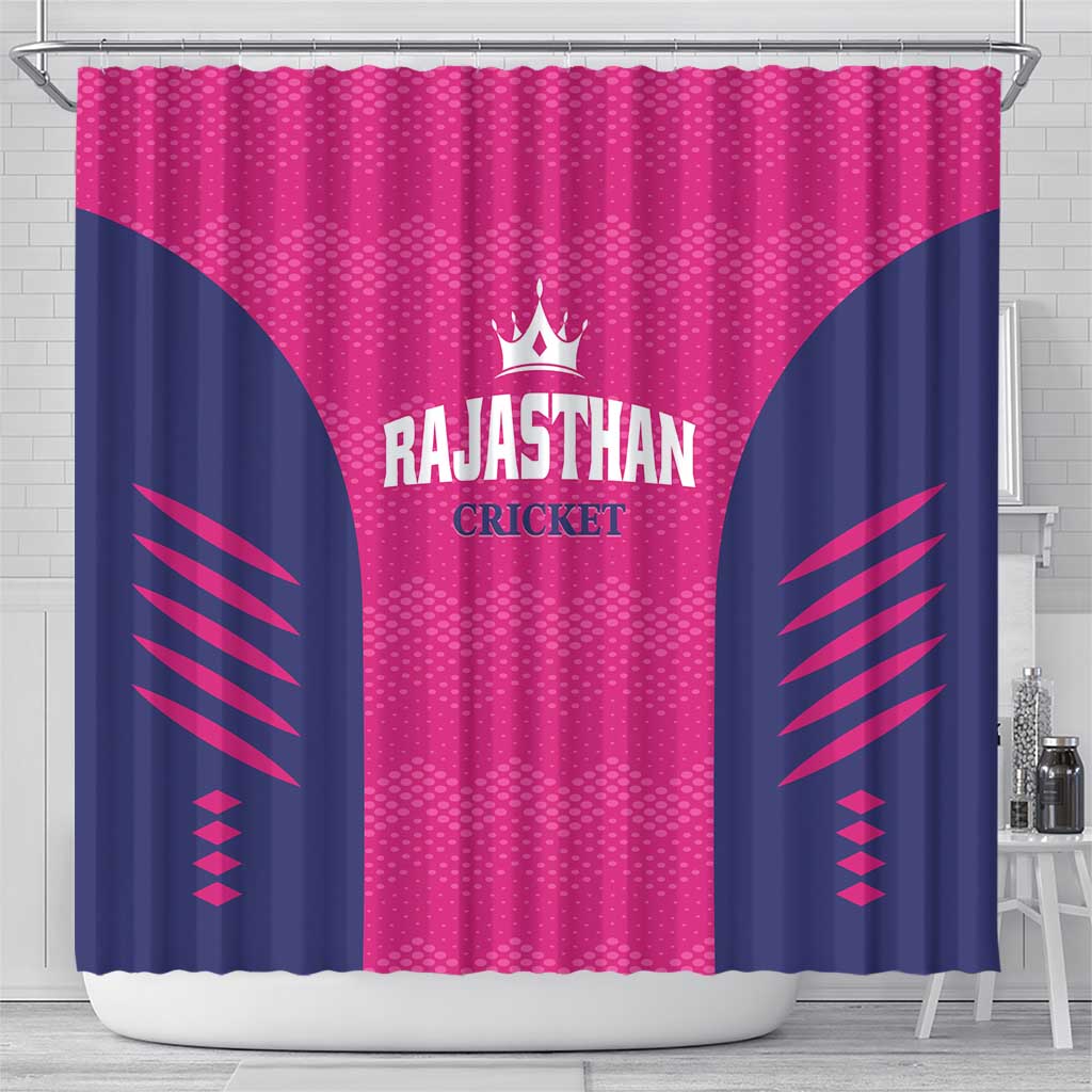 Rajasthan 2025 Cricket Royals Shower Curtain Pink And Halla Bol LT01