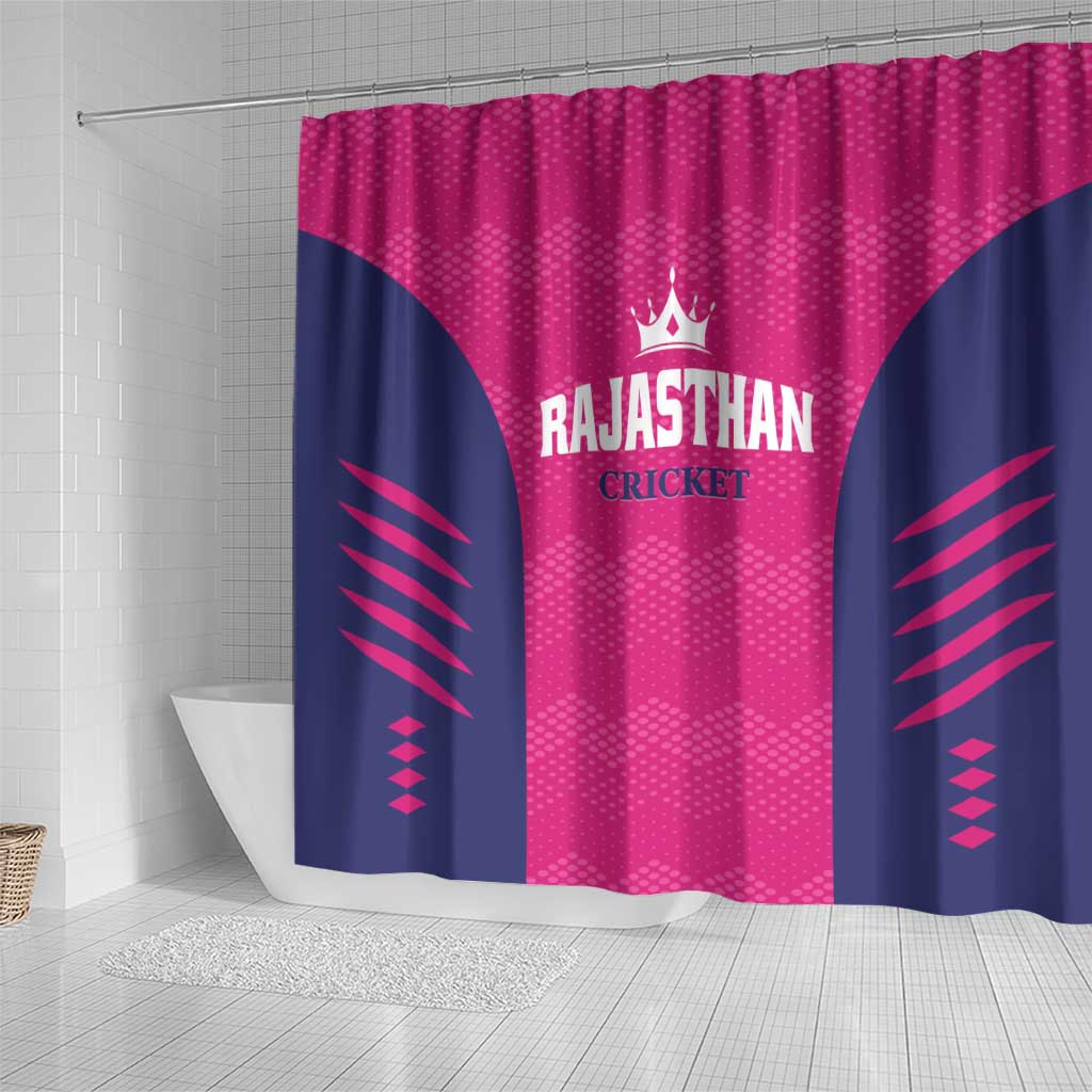Rajasthan 2025 Cricket Royals Shower Curtain Pink And Halla Bol LT01
